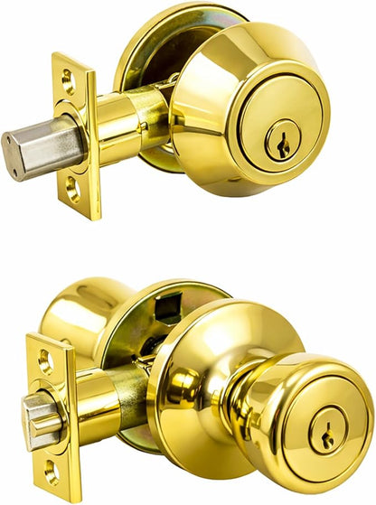 Design House 728329 Terrace 6-Way Universal Entry Door Knob and Single Cylinder Deadbolt Polished Brass