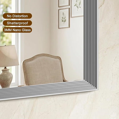 DESBING 30"x42" Silver Bathroom Mirrors for Over Sink | Tempered Glass, Metal Frame, Rectangle Vanity Wall Mirror for Bathroom, Living Room, Bedroom, Horizontally or Vertically