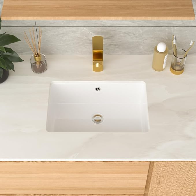 18 Inch Undermount Bathroom Sink 18.25"x12.4" White Rectangle Porcelain Ceramic Vanity Sink with Overflow, Under Counter Lavatory Basin