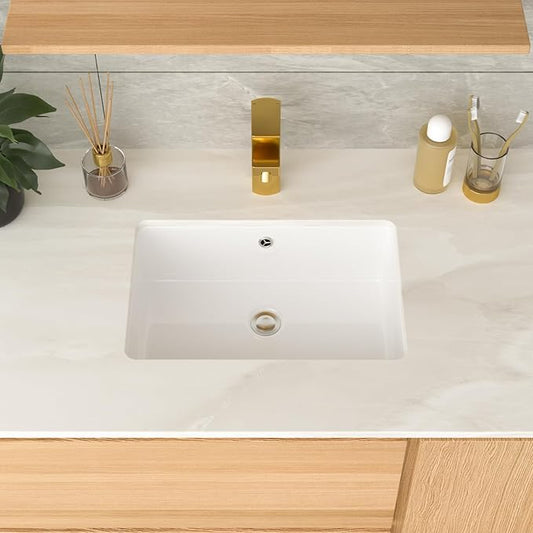 18 Inch Undermount Bathroom Sink 18.25"x12.4" White Rectangle Porcelain Ceramic Vanity Sink with Overflow, Under Counter Lavatory Basin