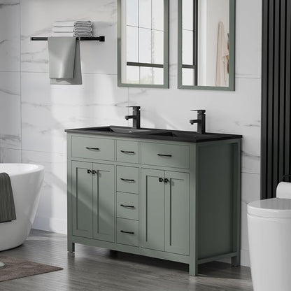 LUCKWIND 48" Modern Bathroom Vanity with Sink Combo, Contemporary Painted Storage Cabinet and Double Black Sink, Include Soft-Closing Doors & Matte Black Faucet, Green