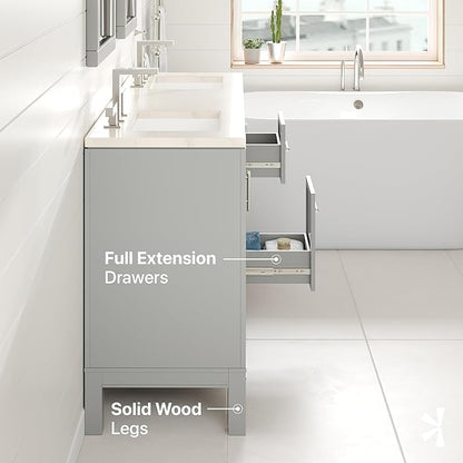 Eviva Cambridge 60 in. Gray Double Sink Bath Vanity with Quartz Top and Undermount Porcelain Sinks