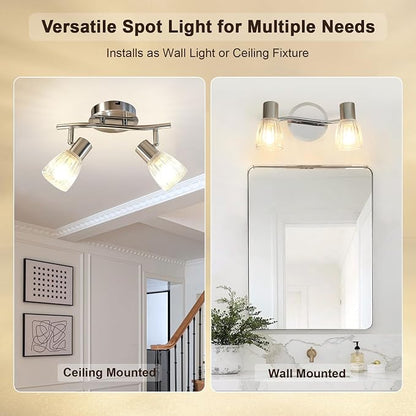 HiBay 2-Light Track Lighting, Directional Ceiling Light Fixture | with Glass Shades, Modern Chrome Spotlight Indoor for Kitchen, Bedroom, Living Room, E12 Base, No Bulbs