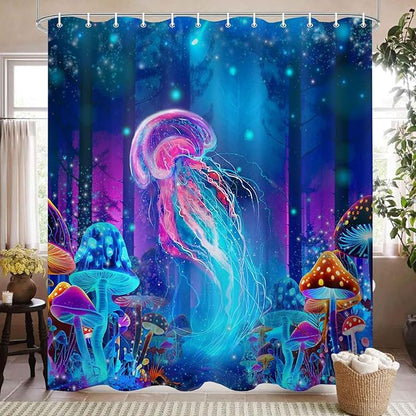 Cool Nautical Jellyfish Shower Curtain, Fantasy Mushroom Forest Bathroom Decor, Cute Colorful Shower Curtains Polyester Fabric 72"×72"
