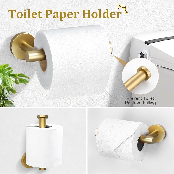 TURS Towel Ring Toilet Paper Holder Towel Hook 4-Pieces Brushed Gold SUS304 Stainless Steel Bathroom Accessories Kit Wall Mounted