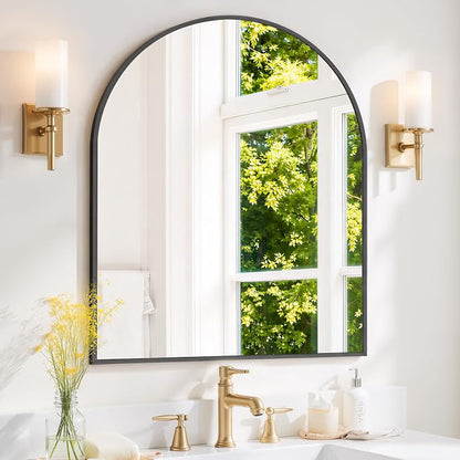 Arched Wall Mirror 38x30 Inch Black Bathroom Vanity Mirror with Metal Frame | Modern Arch Mirror for Bedroom, Living Room, Entryway, Wall Mounted Decorative Mirror