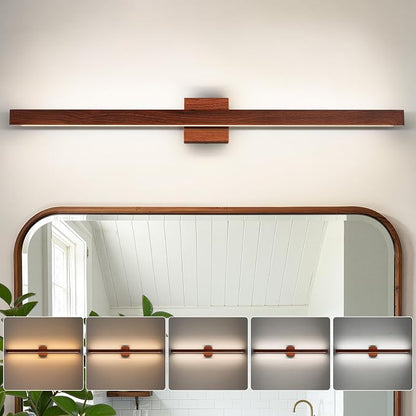 39 Inch Vanity Light for Bathroom 30W Dimmable 5CCT LED Bathroom Light Over Mirror with Up & Down Lighting Brown Wood Finish Vanity Lighting Fixture Bar for Restroom Mirror Cabinet
