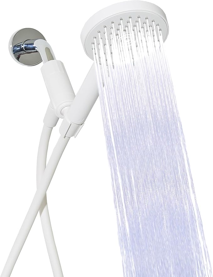 sproos! - Handheld Showerhead, High Pressure Performance, White | Colorful - Easy DIY Installation - Renter Friendly - 3 Spray Functions with Pause - Extra Long 70 Inch Flexible Hose