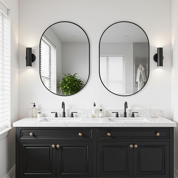 Black Oval Bathroom Mirror for Over Sink, 2 Pack 24"x36" Wall Mirror | HD Shatterproof Glass, Metal Framed, Oval Vanity Mirrors for Bathroom, Bedroom, Living Room, Entryway, Horizontal or Vertical