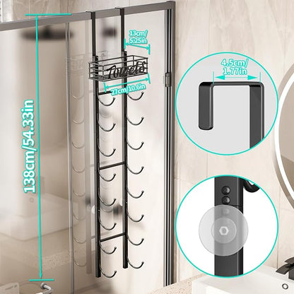 HapiRm Towel Racks for Bathroom Storage - 9 Tier Over The Door & Wall Mount Rolled Towel Storage Organizer Holder with Metal Shelf Basket for Small Bathroom, Camper, Rv - Black, Patented