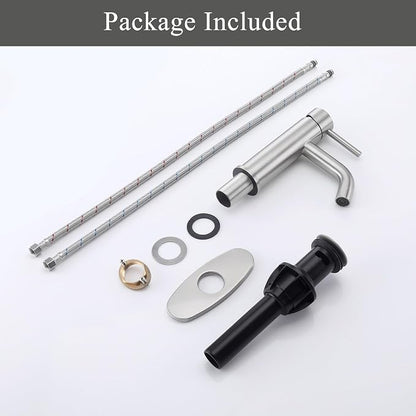 Bathroom Faucet Brushed Nickel Modern Bathroom Sink Faucet with Single Handle Suitable for 1 or 3 Holes, Supply Deck Plate and Hose