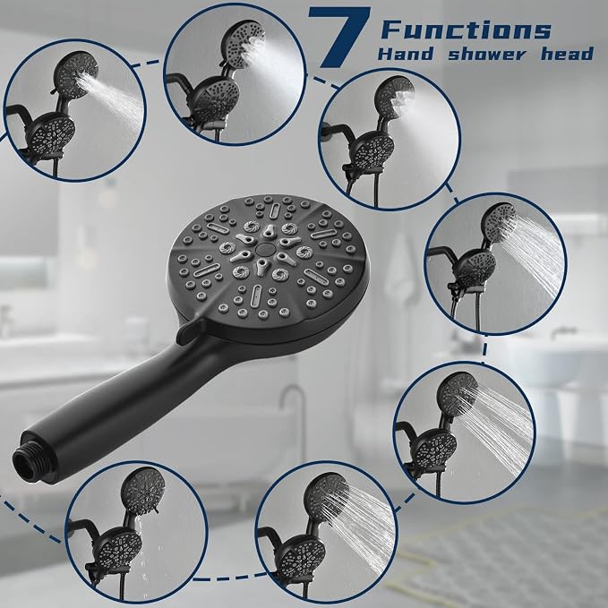Tub and Shower Faucet Set Complete Dual Shower Head and Handheld 2 in 1 Combo Set Shower System with Tub Spout Tub and Shower Trim Kit Matte Black