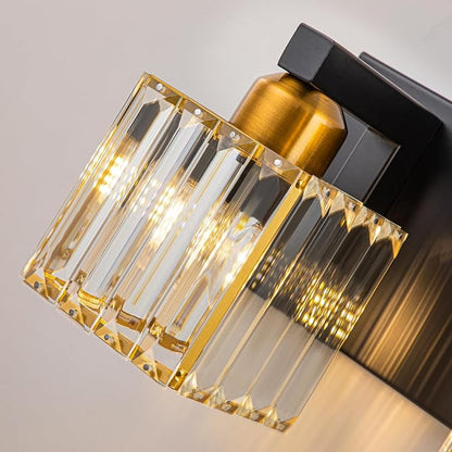Crystal Black Gold Bathroom Vanity Light, 4-Lights Bathroom Lighting Fixtures Over Mirror Modern Crystal Wall Lighting with Square Shade