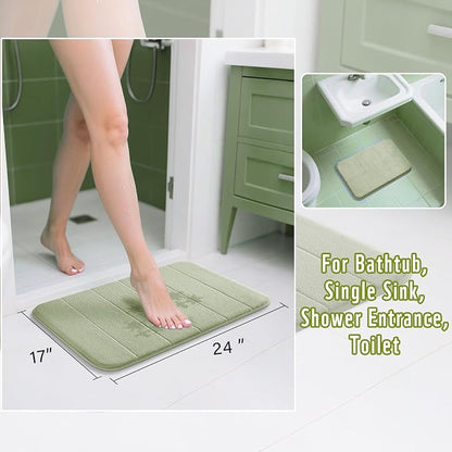 Yimobra Memory Foam Bath Mat, Super Soft Absorbent Bathroom Rug Non Slip, Quick Dry, Machine Washable Floor Carpet for Tub Shower, Home Decor Accessories, 24x17, Sage Green