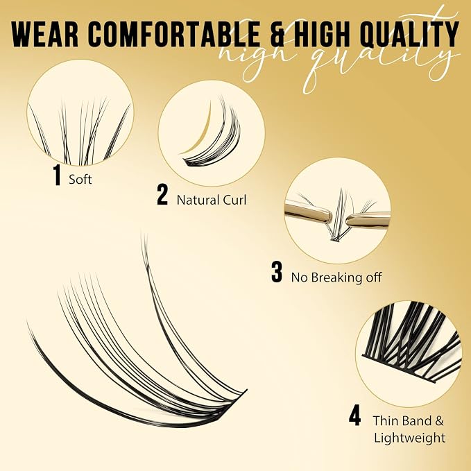 QUEWEL Lash Clusters 320Pcs 20D C Curl Lash Cluster Eyelash Extensions | Cluster Lashes Mix12-18mm Individual Eyelashes Clusters Wispy Lash Clusters Thin Band Soft to Use at Home (20D C Mix12-18)