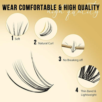 QUEWEL Lash Clusters 320Pcs 20D C Curl Lash Cluster Eyelash Extensions | Cluster Lashes Mix12-18mm Individual Eyelashes Clusters Wispy Lash Clusters Thin Band Soft to Use at Home (20D C Mix12-18)