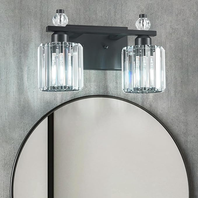 Bathroom Vanity Lights 2-Light Sand Black Modern Crystal Vanity Light Fixtures Over Mirror Crystal Bathroom Vanity Lighting Fixtures