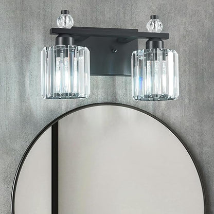 Bathroom Vanity Lights 2-Light Sand Black Modern Crystal Vanity Light Fixtures Over Mirror Crystal Bathroom Vanity Lighting Fixtures