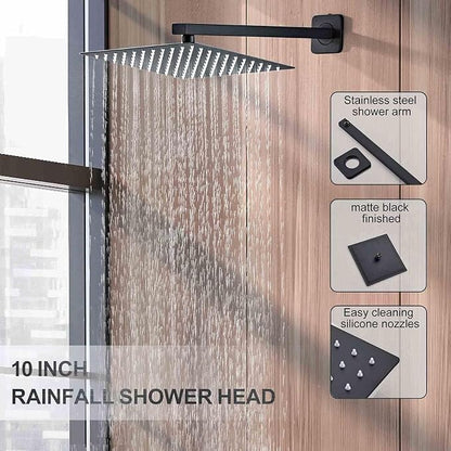 SaniteModar Shower Faucet Set 10 Inch, Matte Black Shower System | Rainfall Shower Head with Handheld Combo Spray, High Pressure Shower Combo Set Included Brass Valve and Trim kit