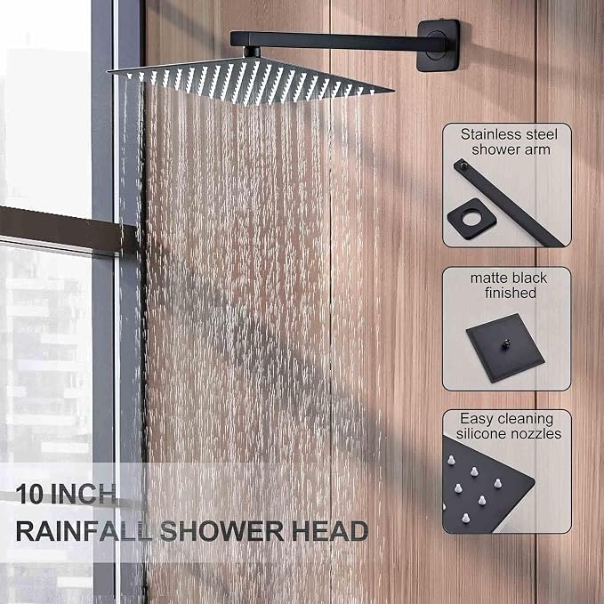 SaniteModar Shower Faucet Set 12 Inch, Matte Black Shower System | Rainfall Shower Head with Handheld Combo Spray, High Pressure Shower Combo Set Included Brass Valve and Trim kit