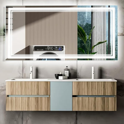 SaniteModar Bathroom Mirror with Lights 55x36 in, Led Mirror for Bathroom, Led Bathroom Mirror, 3 Color Dimmable, Anti Fog, Touch Button, CRI90+, Horizontal/Vertical