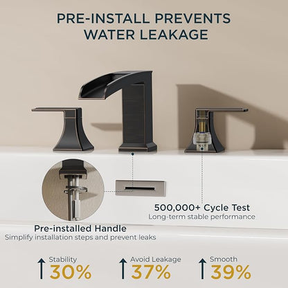 FORIOUS Roman Bathtub Faucet 3 Hole Deck Mount with 2 Handle Bronze | Tub Faucet for 3-Hole Set, 6-12" Centered Distance, Widespread Garden Bath Tub, Waterfall Spout, High Flow, Brass