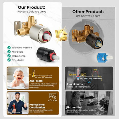 gotonovo Shower Faucet Set with Valve Kit 6 Mode Handheld Brushed Nickel | Bathroom Shower Head and Handle Set,6 Modes ABS Handheld Spray,Pressure Balance Valve and Trim Kit Complete,Single-Handle