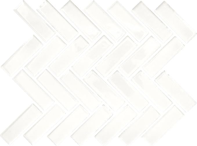 1" x 3" Ceramic Herringbone Mosaic in Semi-Gloss Arctic White for Kitchen Backsplashes, Bathroom Walls, Decorative Accents | (10 PC Per Carton) (6 SQFT Per Carton)