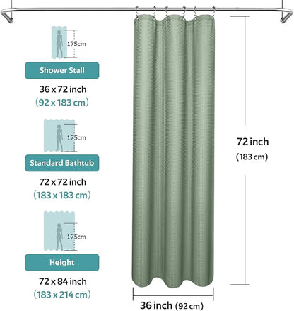 3 in 1 Shower Curtain Set, Waffle Shower Curtain and Liner Set with 6 Double Sided Shower Curtain Hooks, 258GSM Luxury Weighted Cloth Shower Curtain for Shower Stall, 36 W x 72 H, Sage Green