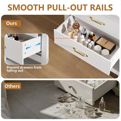 Bathroom Vanity with Sink, 24 Inch Small Bathroom Storage Cabinet with Double Drawers, Freestanding Modern Bathroom Cabinet with Open Bottom Shelf & LED Light, White