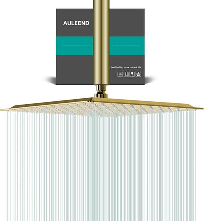 Square Rain Shower Head, High Flow Stainless Steel,Work with any decorative style，All Metal Rainfall Shower Head (Brushed Gold, 12)