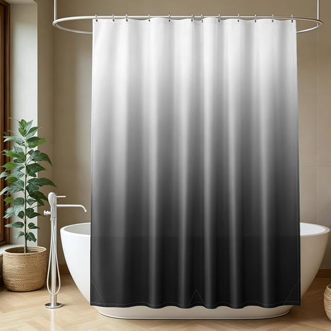 Felisa Ombre Black and White Shower Curtain Liner,Waterproof Fabric Shower Curtain with 3 Weighted Magnets, Odorless Cloth Lightweight Bathroom Curtain,Sturdy Rustproof Grommets,72 x 72