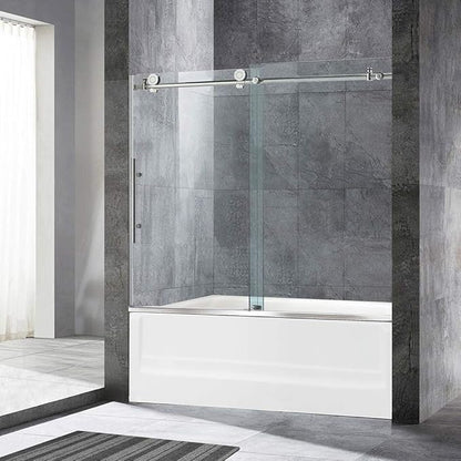 Woodbridge Frameless Bathtub Shower Doors 56-60" Width x 62" Height with 3/8"(10mm) Clear Tempered Glass in Brushed Nickel Finish
