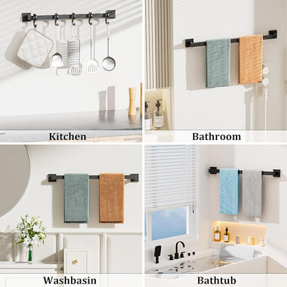 Alise Black Towel Bar Towel Racks for Bathroom Wall Mount 28 Inch | SUS304 Stainless Steel Bathroom Towel Holder, Full Square Towel Rod Towel Hanger for Bathroom Lavatory Kitchen