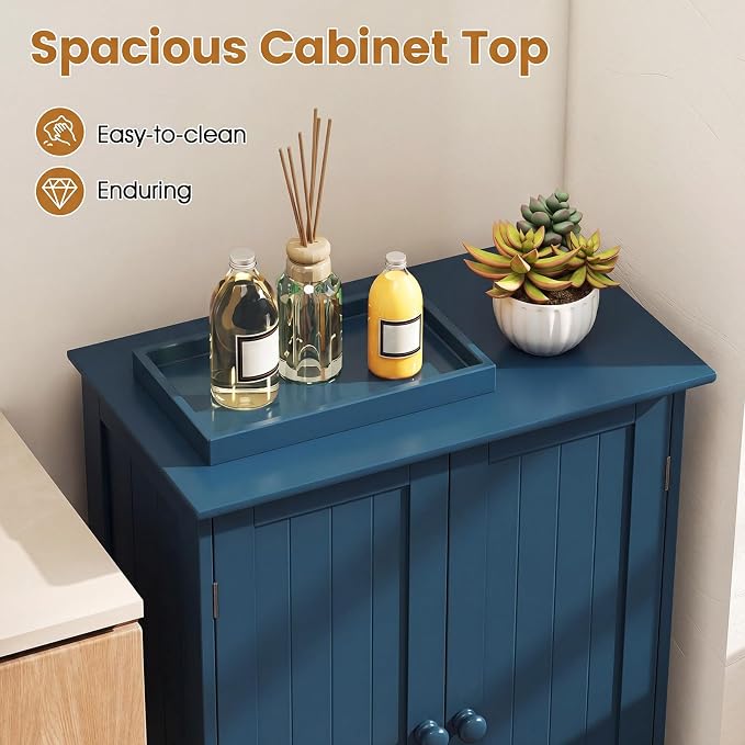 GIANTEX Storage Cabinet with Doors and Shelves - Freestanding Storage Organizer with Anti-Tipping Device, Entryway Storage Unit for Living Room, Home Decor, Bathroom Floor Cabinet, Prussian Blue