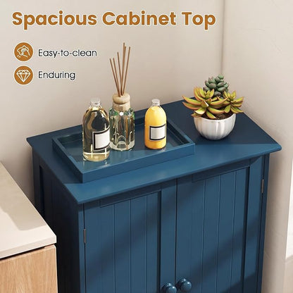GIANTEX Storage Cabinet with Doors and Shelves - Freestanding Storage Organizer with Anti-Tipping Device, Entryway Storage Unit for Living Room, Home Decor, Bathroom Floor Cabinet, Prussian Blue
