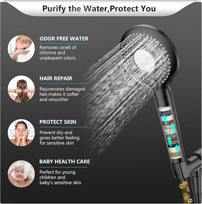 FEELSO Filtered Shower Head with Handheld, High Pressure Shower Filter Head | 15 Stage Water Softener Filters for Hard Water, Remove Chlorine & Harmful Substance, 3 Spray Mode Showerhead, Hose & Bracket
