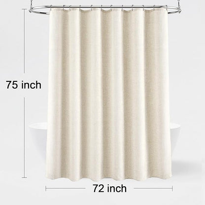 Linen Shower Curtain Flax Cream, Fabric Boho Farmhouse Shower Curtains for Bathroom Cream Cotton Natural Cloth Liner Set 72" W x 75" L