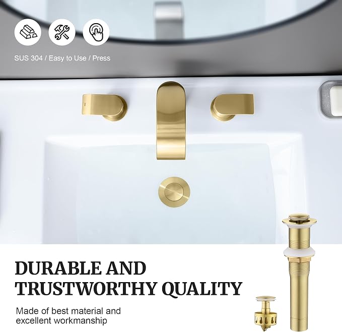 Pop up Sink Drain Stopper for Bathroom Vessel Vanity Sink Art Basin Brushed Gold, Small Cap Without Overflow, Metal Pop-up Drain Strainer with Detachable Basket Stopper | Pop Up Drain, Made of Metal, Small Cap, with Detachable Basket Stopper, Drain Fas...