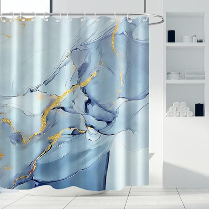 AWERT Dreamy Ink Art Light Blue Marble Shower Curtain for Bathroom Modern High Definition Printing Waterproof Shower Curtain with Hooks Bathroom Decor 72x72inch
