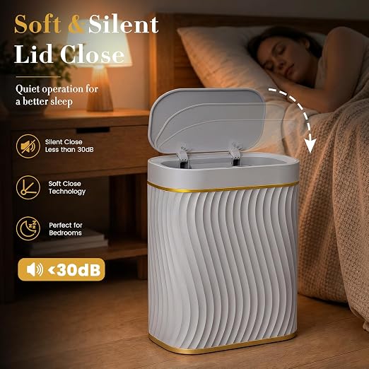 Ogikey Bathroom Small Trash Can with Automatic Touchless Lid, 2.6 Gallon Smart Garbage Can Narrow Waterproof Trash Bin for Bedroom, Office, Living Room