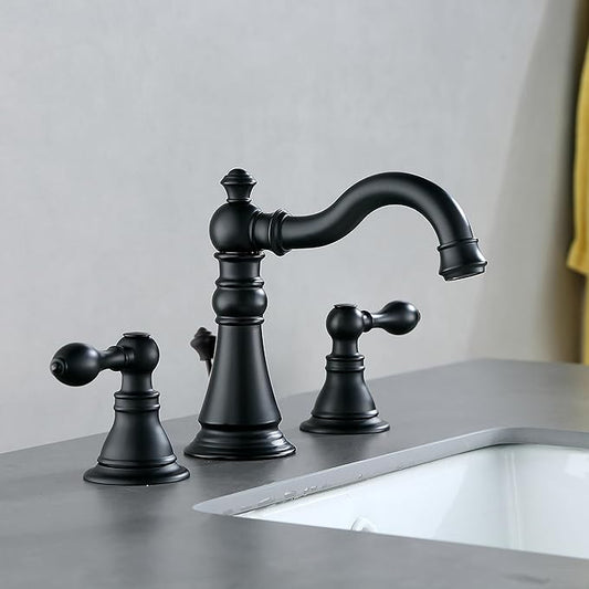 Two Handle Bathroom Sink Faucet Matte Black 3 Hole with Pop up Drain, 8 Inch Widespread High Arc Lavatory Bathroom Faucet,2 Pack,F-8805-MT