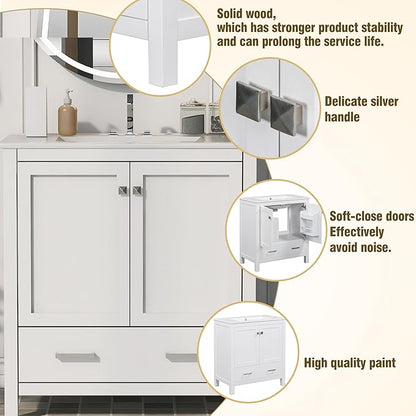 60" White Bathroom Vanity with Double Sink, 60 Inch Bathroom Vanity Set with Double Vanities (Separate), 2 Bathroom Vanities with Sink, Storage Shelf, and Divided Drawers (Mirror not included)