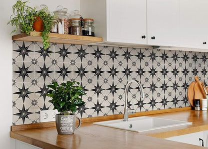 HomeRoots 4" x 4" Black and White Mono Cross Peel and Stick Tiles