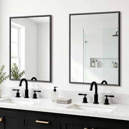 Bathroom Mirror for Wall, 2 Pack 20"x30" Black Vanity Mirror | Sturdy Rectangular Metal Frame, HD Tempered Glass, Hangs Horizontally or Vertically in Bedroom, Living Room, Entryway