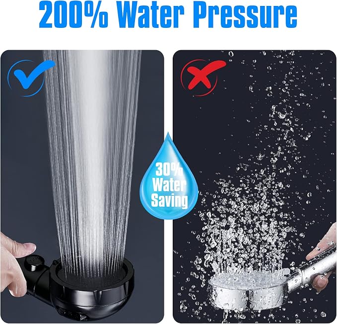 JONKEAN High Pressure Shower Head with Hose for RV Black | Water Saving Handheld with 3 Spray Modes, On Off Switch Shower, Detachable, With Angle-Adjustable Bracket