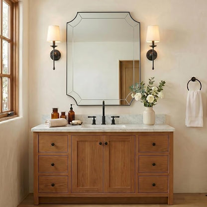 28x36 Inch Matte Black Mirror, Black Framed Mirror for Bathroom, Unique Rectangle Mirror with Sophisticated Curved Design for Bathroom, Powder Room, Entryway (Vertical or Horizontal)