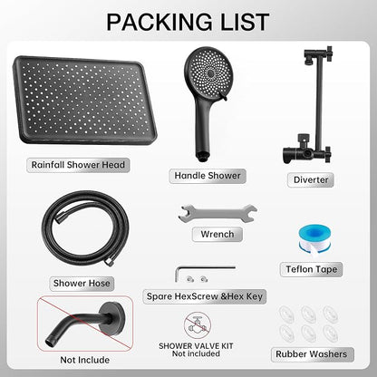 Shower Head with Handheld, Built-in Power Wash Mod High Pressure Rain Showerhead Spray Combo Set, Adjustable 13" Dual Tandem Shower Heads - Matte Black