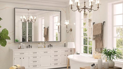 Keonjinn 60x40 Inch Black Bathroom Mirror for Over Sink, Rectangular | HD Tempered Glass, Vanity Mirror, Brushed Framed, Square Corner, Modern Farmhouse, Wall Mounted Mirrors, Aluminum Alloy