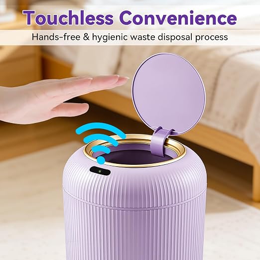 Procade Automatic Trash Can Bathroom,Auto Small Purple Garbage Can with Lid | 3 Gallon Touchless Motion Sensor Trash can with Legs,Smart Gold Purple Waste Basket for Bedroom,Kitchen,Dorm,rv,Office